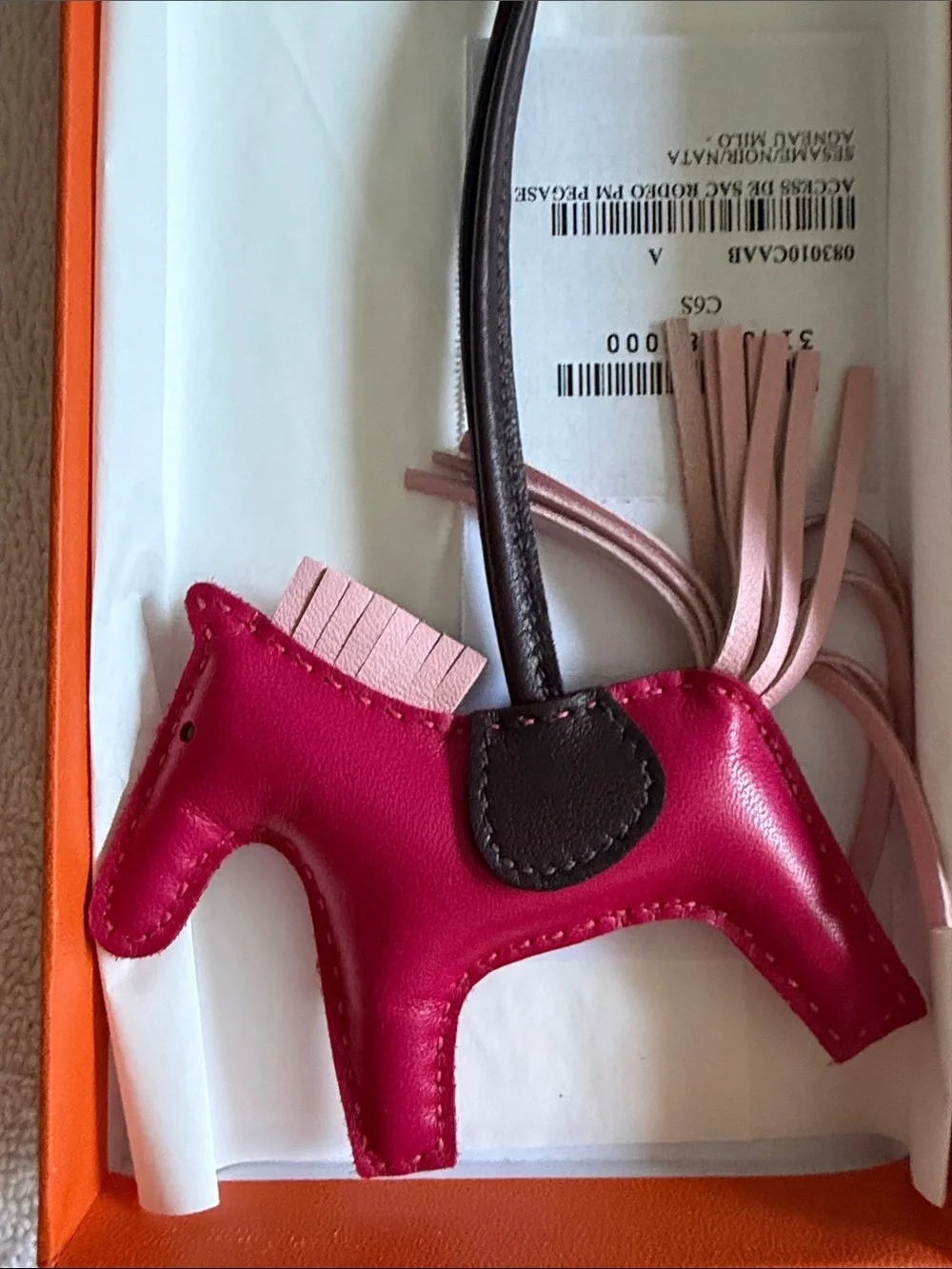 Hermes Pink and Brown Leather Horse Bag Charm